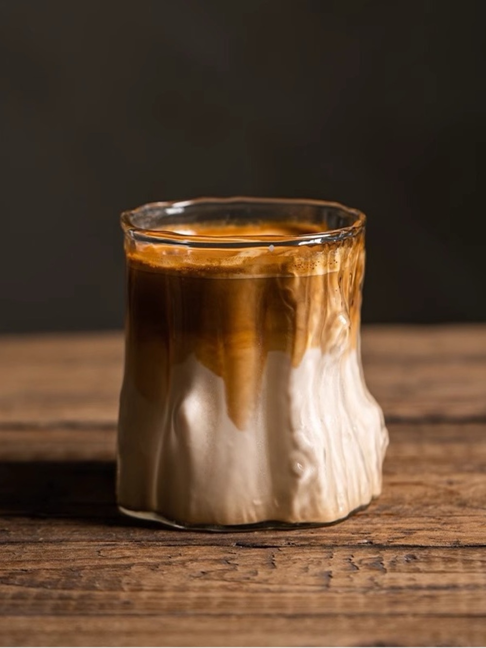 Handmade Brown & Cream Textured Glass Tumbler - Glass Art